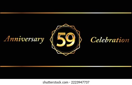 59 Year Anniversary celebration Vector Design with gold hexagonal shape. 95 Anniversary celebration. Gold Luxury Banner of 59th Anniversary celebration.