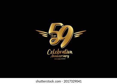 59 year anniversary gold colors on black background  with triple small stripes on left and right- vector 
