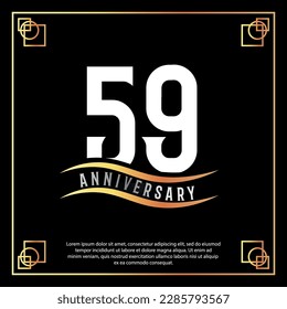 59 year anniversary logo design white golden abstract on black background with golden frame template illustration