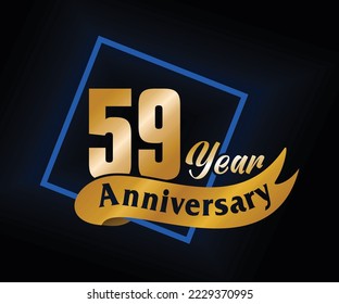59 Year Anniversary ordinal number Counting vector art illustration in stunning font on gold color on black background