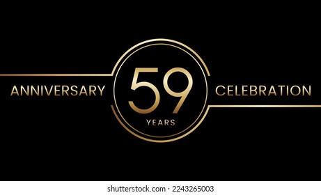 59 year anniversary. Anniversary template design with golden ring. Logo Vector Illustration