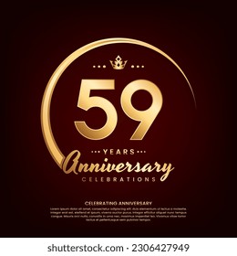 59 year anniversary template design with golden number and ring for birthday celebration event, invitation, banner poster, flyer, and greeting card, vector template