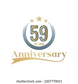 59 Year Anniversary Vector Template Design Illustration. Gold And Blue color design with ribbon
