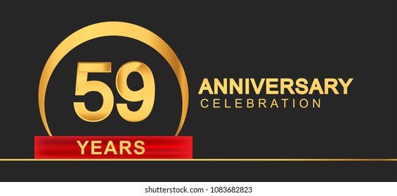 59 years anniversary celebration with elegant golden color and ring, red ribbon for anniversary celebration
