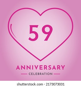 59 years anniversary celebration with heart isolated on pink background. Creative design for happy birthday, wedding, ceremony, event party, marriage, invitation card and greeting card.