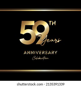 59 years anniversary celebration. Anniversary logo with golden color isolated on black background, vector design for celebration, invitation card, greeting card, and banner