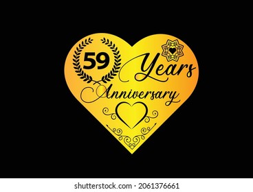 59 years anniversary celebration with love logo and icon design