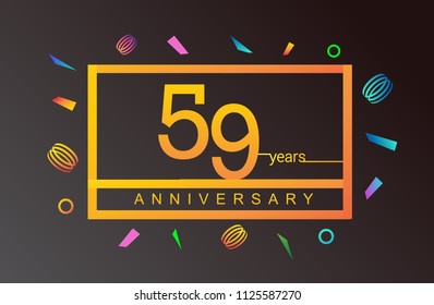 59 years anniversary celebration white square style isolated with colorful confetti background, design for anniversary celebration.
