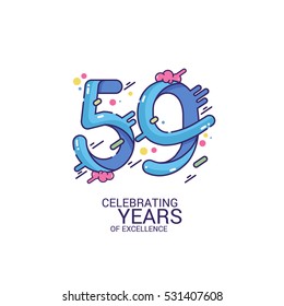 59 Years Anniversary Design, Blue Splash Colored Logo Celebration Isolated on White Background