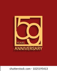 59 years anniversary design logotype golden color in square isolated on red background for celebration event