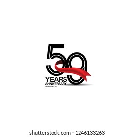 59 years anniversary flat black color and red ribbon isolated on white background