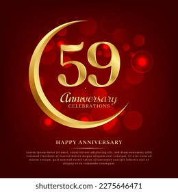 59 years anniversary with golden moon and red shiny background added with text for congratulations words