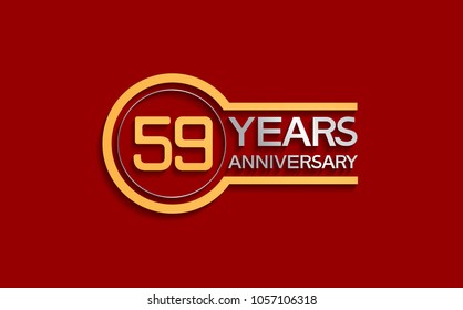 59 years anniversary golden and silver color with circle isolated on red background for celebration event