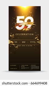 59 years anniversary invitation card - shiny gold celebration template design ,vector illustration