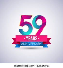 59 years anniversary logo, blue and red colored vector design