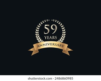 59 Years Anniversary Logo. Celebrating Success. Symbol of Eternal Achievement. Proud Heritage. Logo with Laurel Wreath and Ribbon. Years of Glorious Memories. Jubilee of Joy. Golden Celebratory Crest.