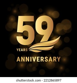 Logo de 59 años, Diseño de plantilla con color dorado para afiches, banners, folletos, revistas, web, folletos, invitaciones o tarjetas de felicitación. Ilustración del vector