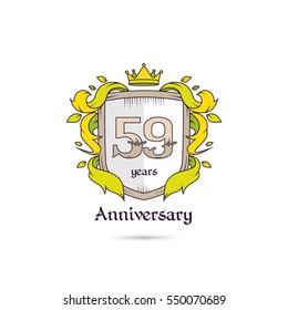 59 Years Anniversary Logo Using Heraldic Theme, Colorful and Isolated on white background