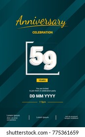 59 Years Anniversary Logotype with 3d white number isolated on green abstract background