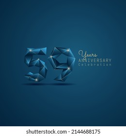 59 years anniversary logotype with blue low poly style. Vector Template Design Illustration.