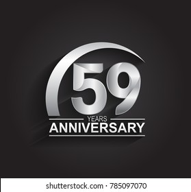 59 years anniversary logotype design with silver color isolated on black background for company celebration