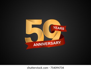 59 years anniversary logotype with elegance gold color and warp red ribbon