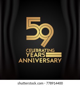 59 Years Anniversary Logotype with  Golden Multi Linear Number Isolated on Black Background