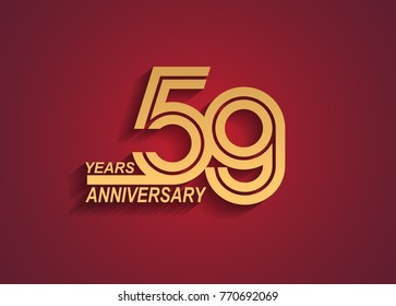 59 years anniversary logotype with linked number golden color isolated on red background for celebration event