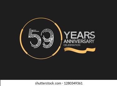 59 years anniversary logotype style with silver and gold color, ring and ribbon