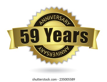 "59 Years Anniversary" - Retro Golden Ribbon, EPS 10 vector illustration