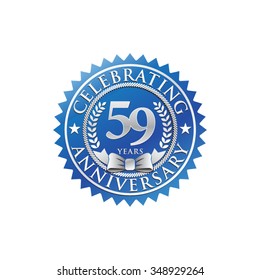 59 years anniversary silver blue badge logo