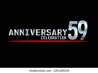 59 years Anniversary with silver font and under red line. Silver font with black background and red underline. Elegant and simple design. My all design can see in my portofolio