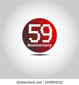 59 years Anniversary with simple bound design. Red bound with shadow. Dots font number. White colour font. My all design can see in my portofolio