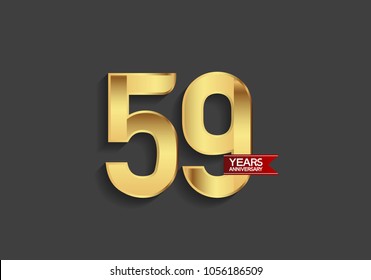 59 years anniversary simple design with golden color and red ribbon isolated on black background for celebration event