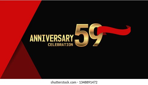 59 years Anniversary simple design with golden font and red ribbon, black and red background. red ribbon on the second font. elegant and simple design