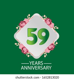 59 Years anniversary. Vector design greeting card with decorative floral for celebration