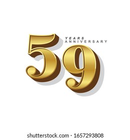59 Years Anniversary Vector Template Design Illustration. Gold 3d Numbers.