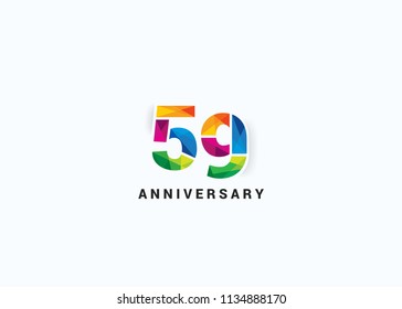 59 Years colorful Anniversary design with Low Poly style font number isolated on white background.