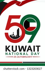 59 Years Kuwait National Day. February 25-26.The Flag of Kuwait State.Vector Illustration. Eps 08 or 10.