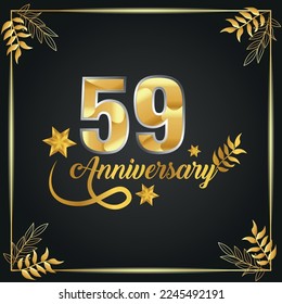 59 years old luxurious logo. anniversary year of vector gold colored template framed of palms.
