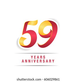 59 Years  Red and Yellow  Anniversary  Logo Celebration Isolated on White Background