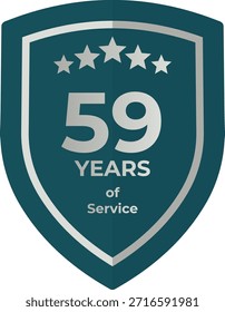 59 años de servicio Placa de escudo verde azulado con cinco estrellas
