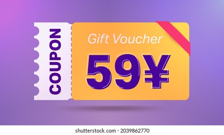 59 yen coupon promotion sale for website, internet ads, social media.Big sale and super sale coupon code Japanese yen 59 discount gift voucher coupon vector illustration summer offer ends weekend