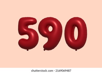 Balón número 590 3d hecho de renderización 3d de globo metálico realista. Globos 3D de helio rojo para la venta decoración Fiesta Cumpleaños, Celebración de Aniversario, Fiesta de la Boda. Ilustración del vector