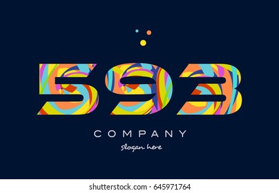 593 number digit numeral logo colored colorful rainbow acrylic modern creative vector icon design template