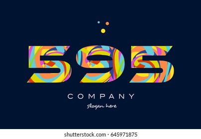595 number digit numeral logo colored colorful rainbow acrylic modern creative vector icon design template
