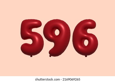 596 3d number balloon made of realistic metallic air balloon 3d rendering. 3D Red helium balloons for sale decoration Party Birthday, Celebrate anniversary, Wedding Holiday. Vector illustration