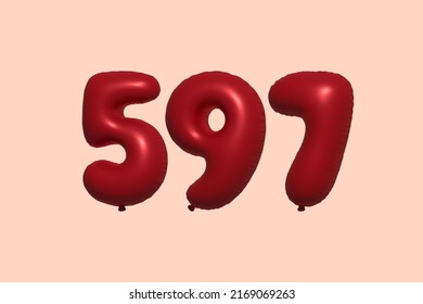 597 3d number balloon made of realistic metallic air balloon 3d rendering. 3D Red helium balloons for sale decoration Party Birthday, Celebrate anniversary, Wedding Holiday. Vector illustration