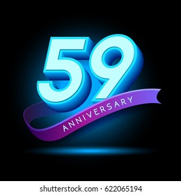 59th Anniversary 3D text with glow effect .celebration vector template design