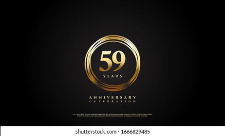 59th anniversary background with illustration of gold colored figures inside the circle lines.